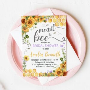 EDITABLE Meant To Bee Bridal Shower Party Invitation Sunflowers Lavender Floral Custom Digital Printable Template 1159