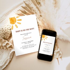 EDITABLE Sun Baby Shower Invitation, Boho Sunshine Baby Shower Electronic Invitation Phone Template 1208