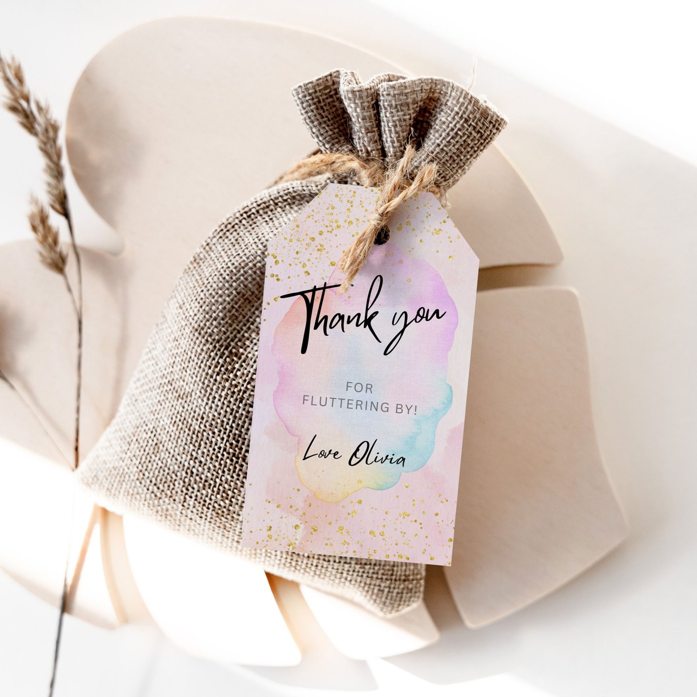 Editable Rainbow Favor Tags Birthday Thank You Tags Gold Glitter party Sprinkles Ombre Pastel Gift Tag Digital Template