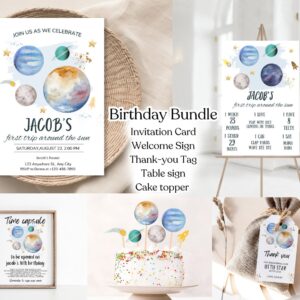 Bundle Editable Outer Space First Birthday Invitation Galaxy Blast Off First Trip Around the Sun Download Printable Temp