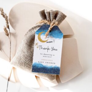 Editable We are over the Moon Baby Shower Favor Tags, Blue Twinkle Little Star Baby Shower Favor Tags, baby shower Gift