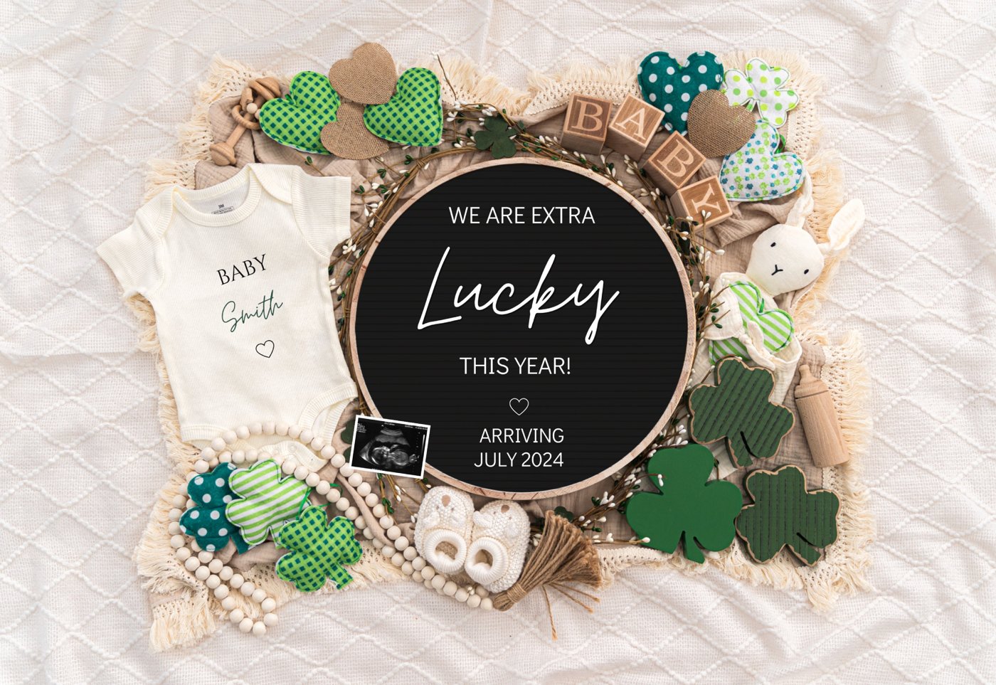 St. Patrick's day Digital Pregnancy Announcement Baby Announcement Editable Template Social Media Extra Lucky Pr