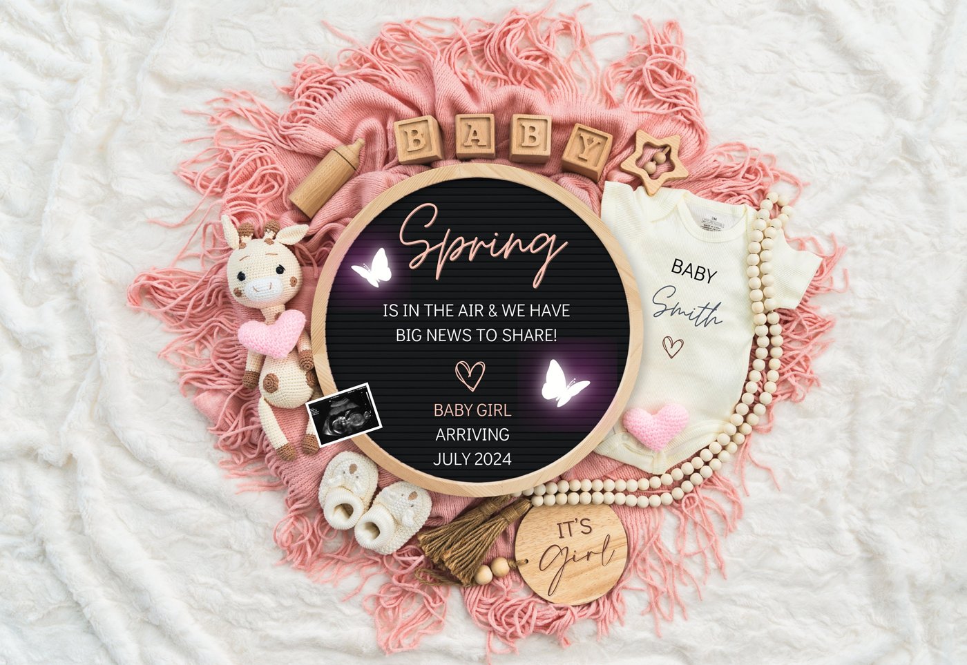 Girl Pregnancy Announcement Digital Baby Announcement Girl Gender Reveal Social Media Reveal Editable Template Its a Gir