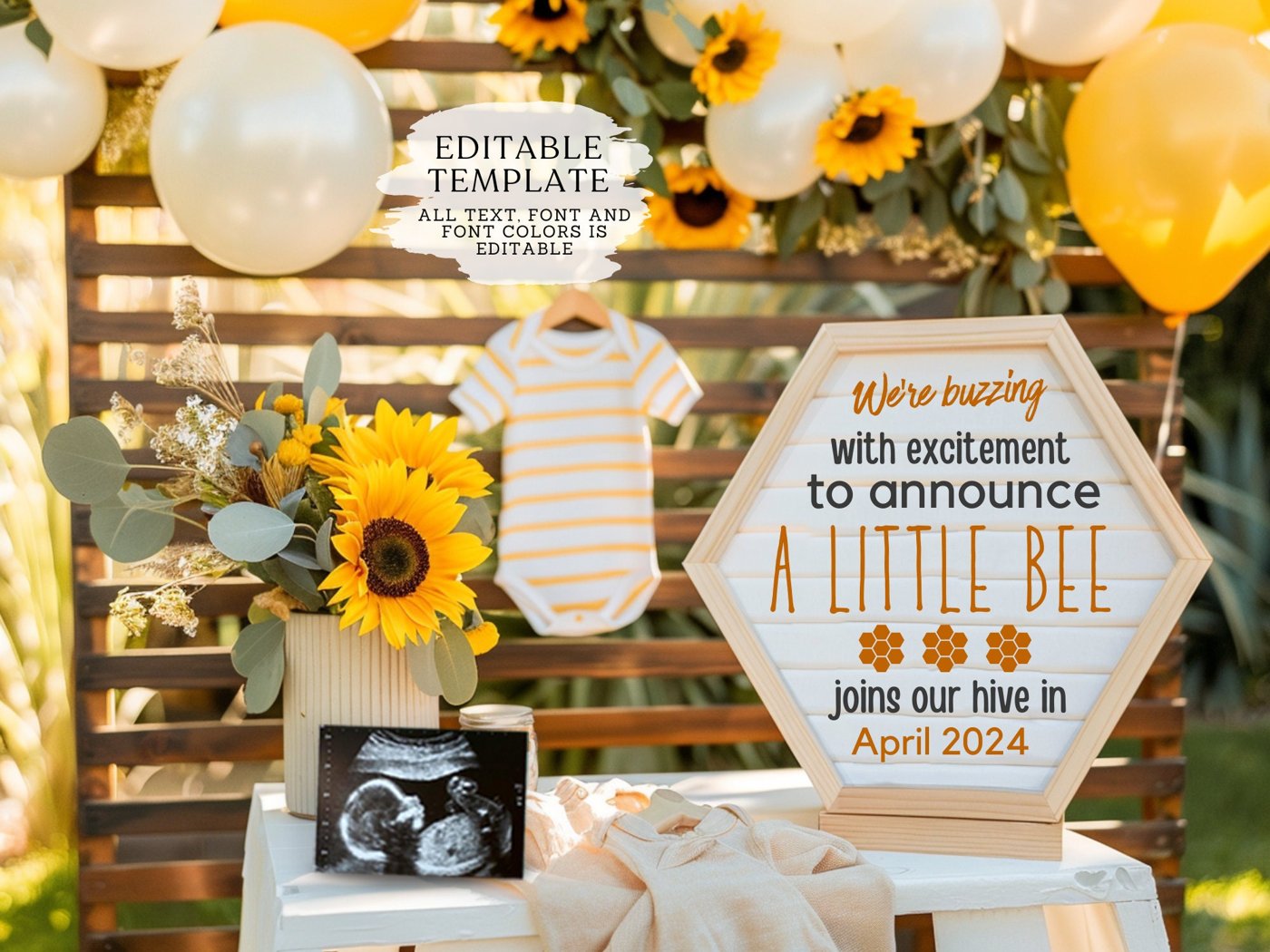 BEE theme Digital Pregnancy Announcement / Pregnancy Reveal / Social Media / Gender Neutral / Facebook / Instagram / Boh
