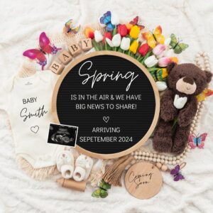 Spring is in The Air, Digital Pregnancy Announcement, Baby Announcement, Floral Gender Neutral Template, Social Media Re
