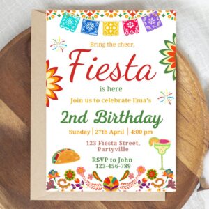 Editable Fiesta Birthday Invitation Template – Bright Mexican-Inspired Design with Cactus, Hot Pink & Orange Florals – P