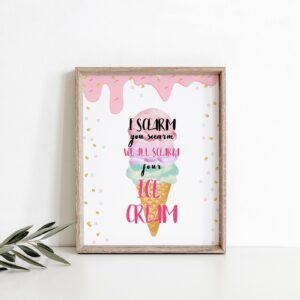 Ice Cream Sign I Scream You Scream We all Scream Four Ice Cream Sign Fourth Birthday Party 4th Girl Pink Mint Purple Dow