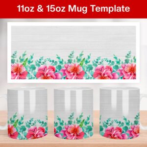 Floral Mug Sublimation design Template -Mug Sublimation Designs - 11Oz Mug - 15Oz Mug PNG Mug Templates -Cricut Mug Pres