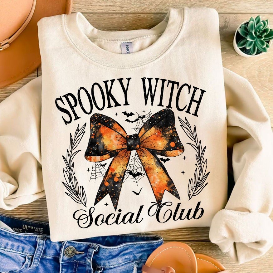 Spooky Witch Social Clu Png, Coquette Bow Girly Halloween Png, Spooky Season Png, Retro Halloween Ghost Bat, Spooky Se