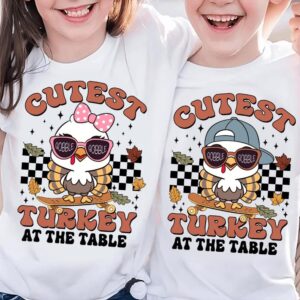 Cutest Turkey At The Table Shirt PNG, Cute Thanksgiving Png, Turkey Png, Thanksgiving Png, Coquette Bow, boy/Girl Thanks