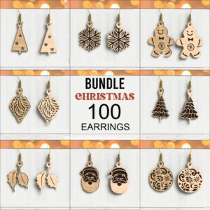 100 Design bundle Christmas Earrings Wood Laser Cut Svg, Earing, Christmas SVG, Earing SVG, LAser cut, Earing decoration