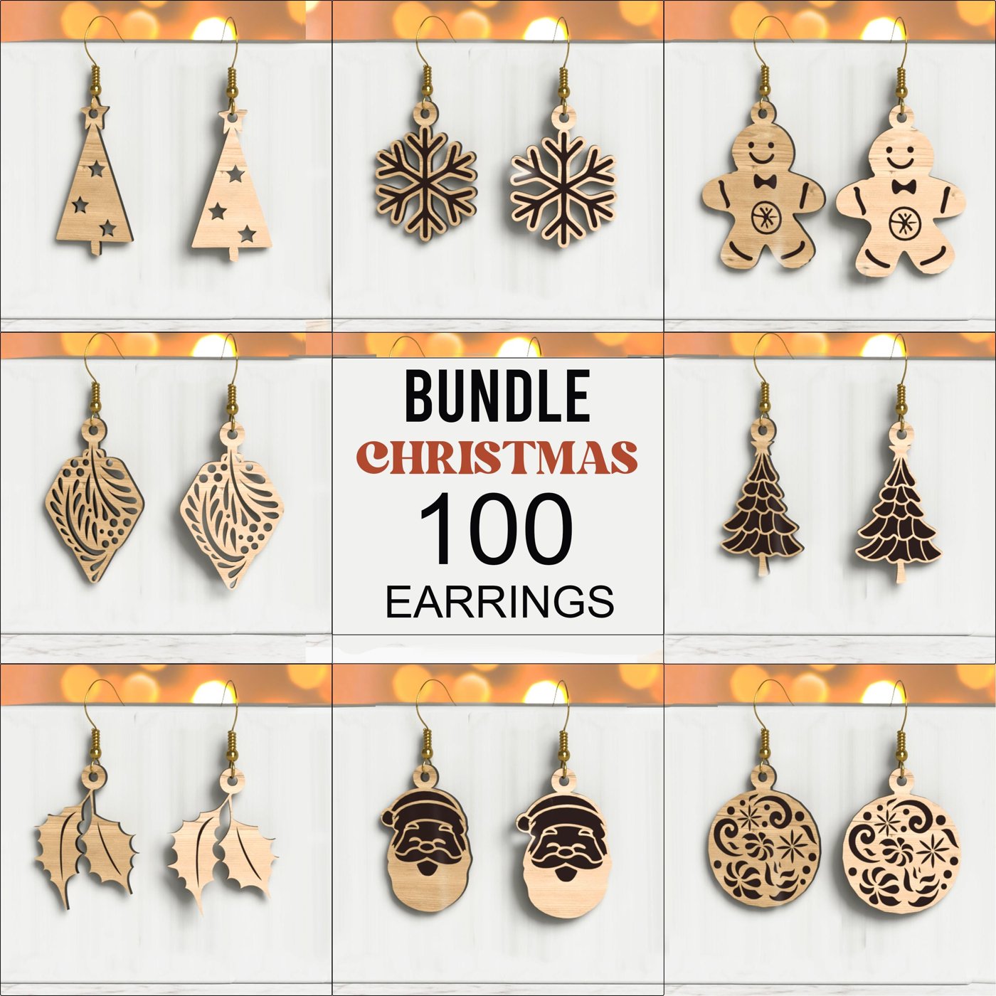 100 Design bundle Christmas Earrings Wood Laser Cut Svg, Earing, Christmas SVG, Earing SVG, LAser cut, Earing decoration