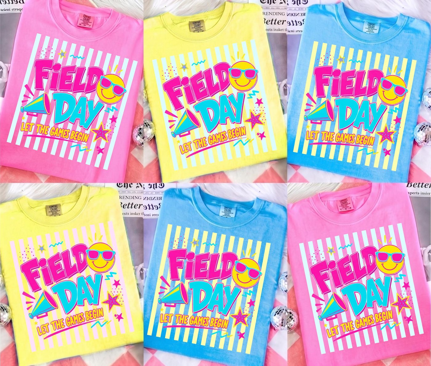 Striped Neon Field Day Let The Games Begin Png, Trendy Student Gameday, End of Year School, Teacher Field Day Png, Color