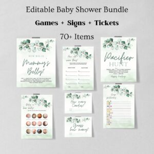 Eucalyptus Baby Shower Game, Greenery Baby Shower Game Bundle, 70 Baby Shower Games Included, Printable Game Package 122