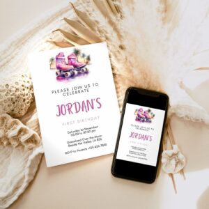 Roller Skating Birthday Invitation - Pink Purple Girl Kids Skate Birthday Digital Invite Editable Electronic invitation