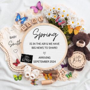 Spring is in The Air, Digital Pregnancy Announcement, Baby Announcement, Floral Gender Neutral Template, Social Media Re