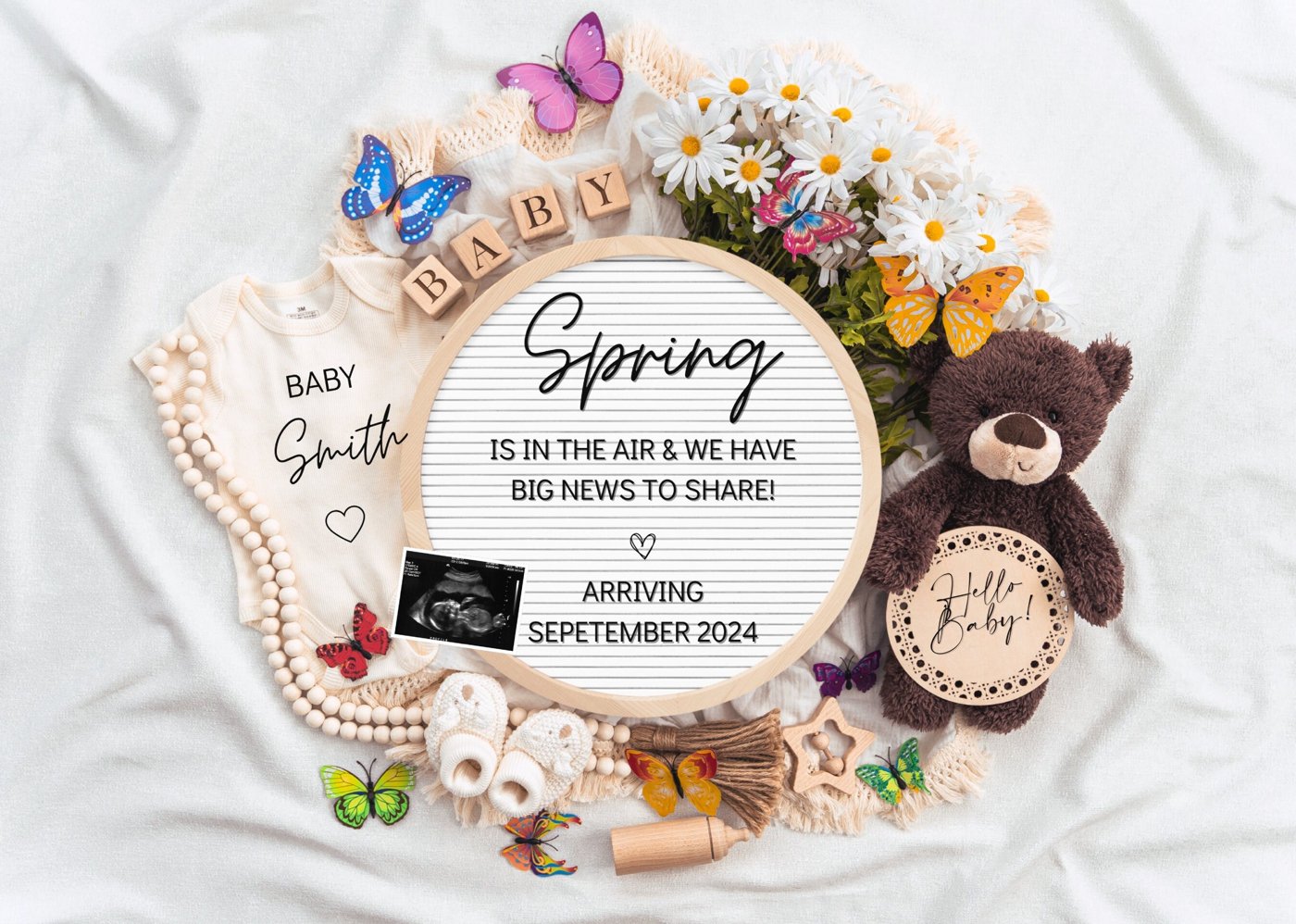 Spring is in The Air, Digital Pregnancy Announcement, Baby Announcement, Floral Gender Neutral Template, Social Media Re