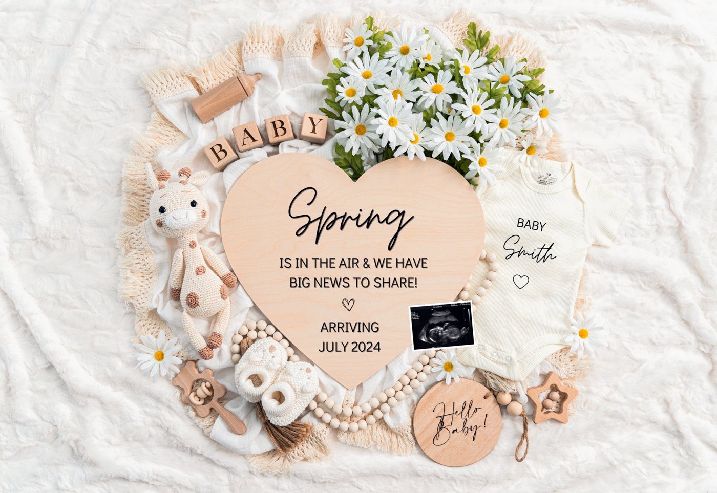 Spring is in The Air, Digital Pregnancy Announcement, Baby Announcement, Floral Gender Neutral Template, Social Media Re