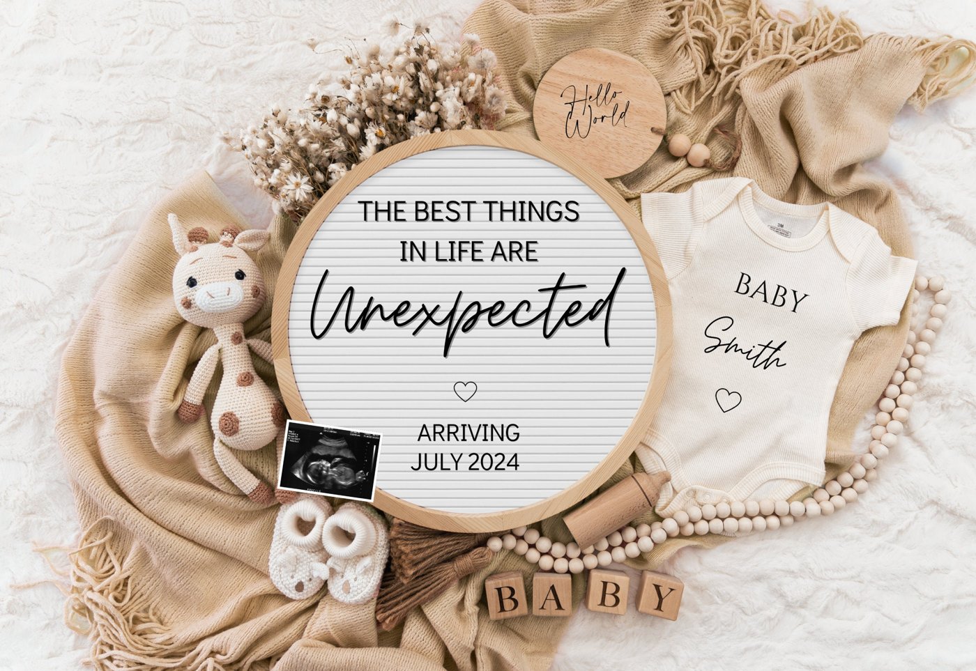 Digital Pregnancy Announcement / Pregnancy Reveal / Social Media / Gender Neutral / Facebook / Instagram / Boho / Person