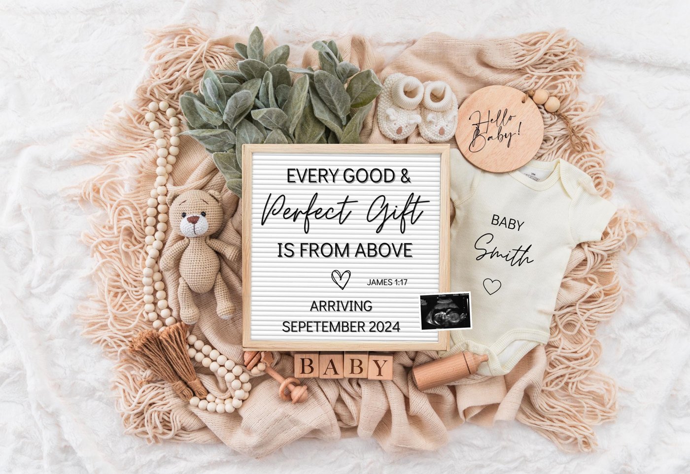 Neutral Pregnancy Announcement Digital | Scripture Baby Announcement | Social Media Facebook Instagram | Editable Templa