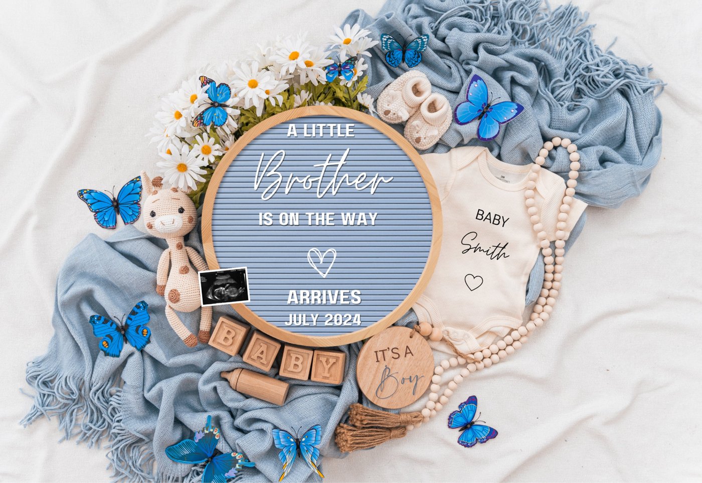 Spring Boy Pregnancy Announcement Digital Baby Announcement Boy Gender Reveal Social Media Reveal Editable Template Its