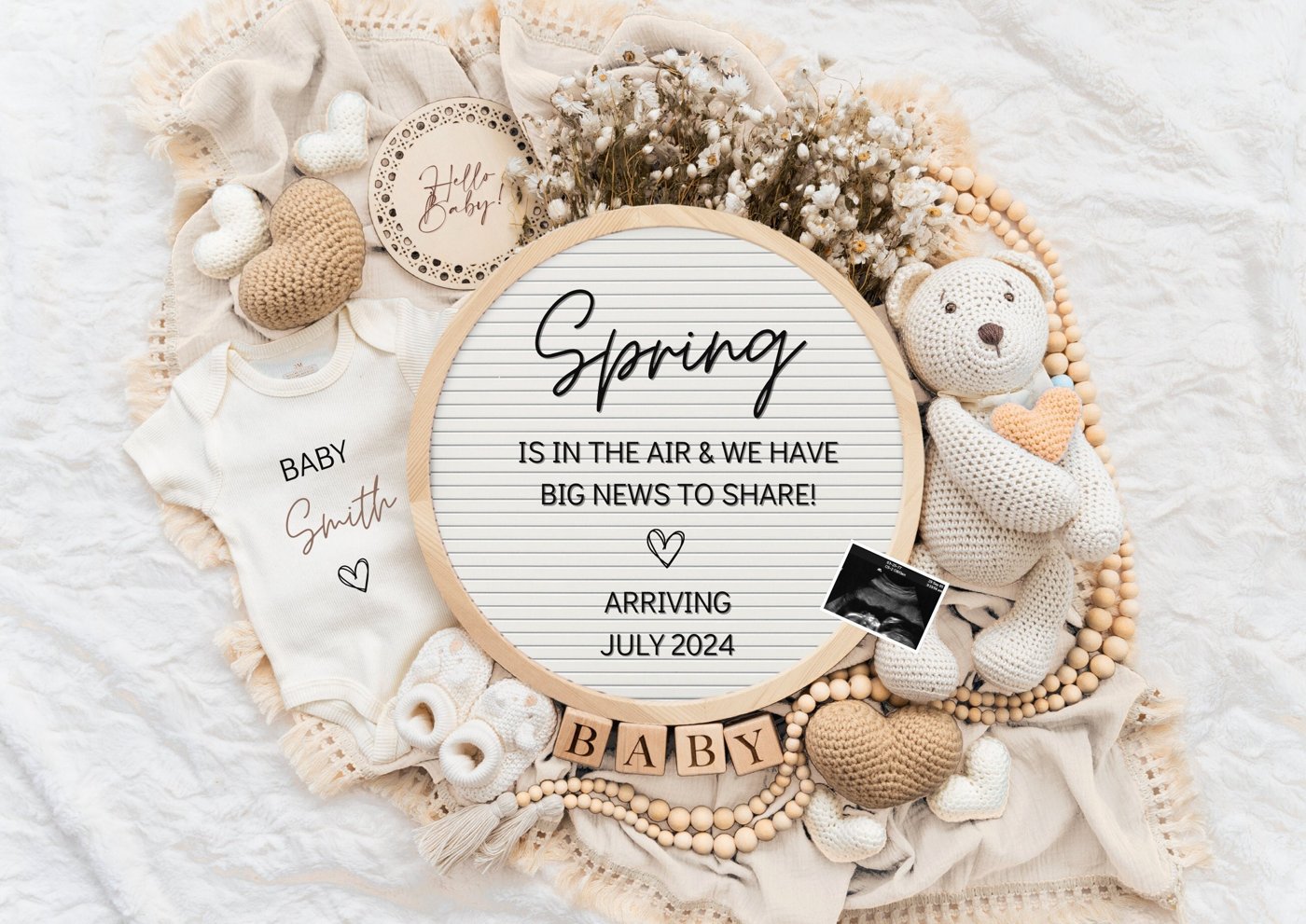 Spring is in The Air, Digital Pregnancy Announcement, Baby Announcement, Floral Gender Neutral Template, Social Media Re