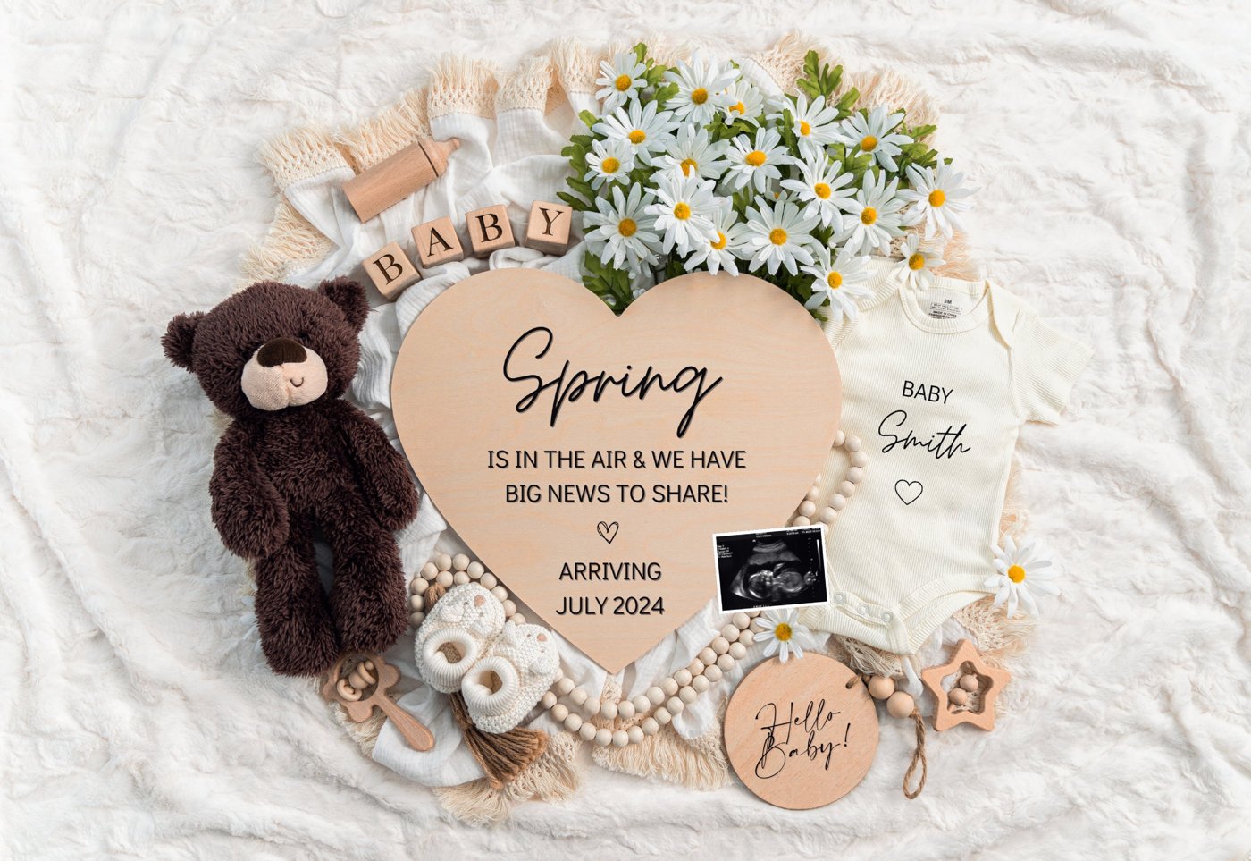 Spring is in The Air, Digital Pregnancy Announcement, Baby Announcement, Floral Gender Neutral Template, Social Media Re