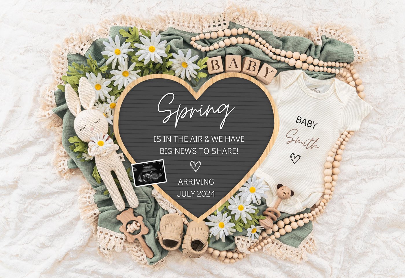 Spring is in The Air, Digital Pregnancy Announcement, Baby Announcement, Floral Gender Neutral Template, Social Media Re