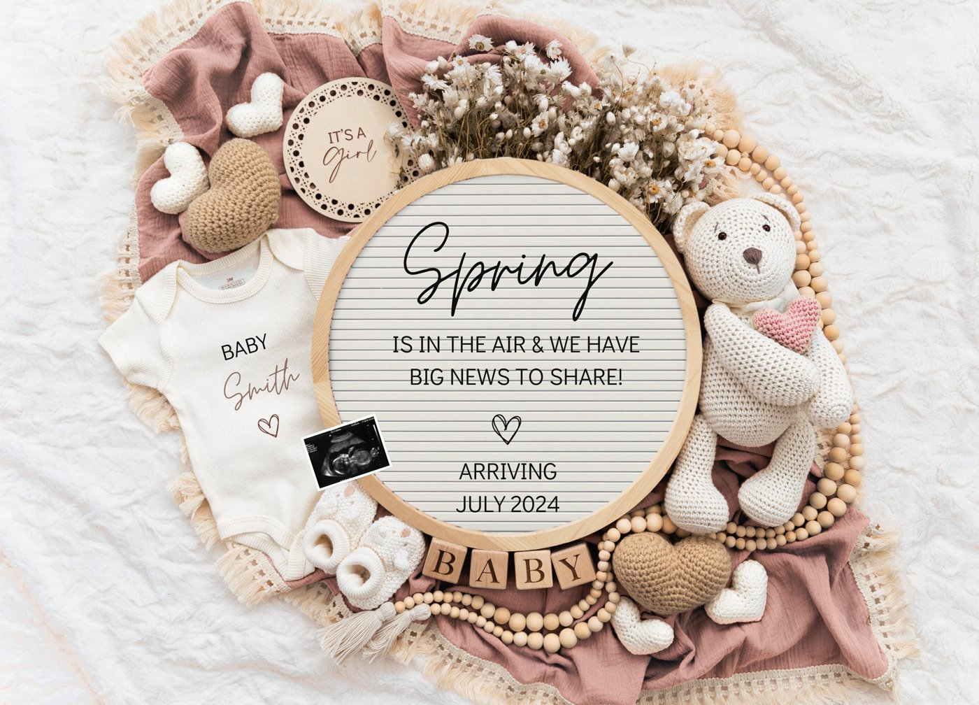 Spring is in The Air, Digital Pregnancy Announcement, Baby Announcement, Floral Gender Neutral Template, Social Media Re