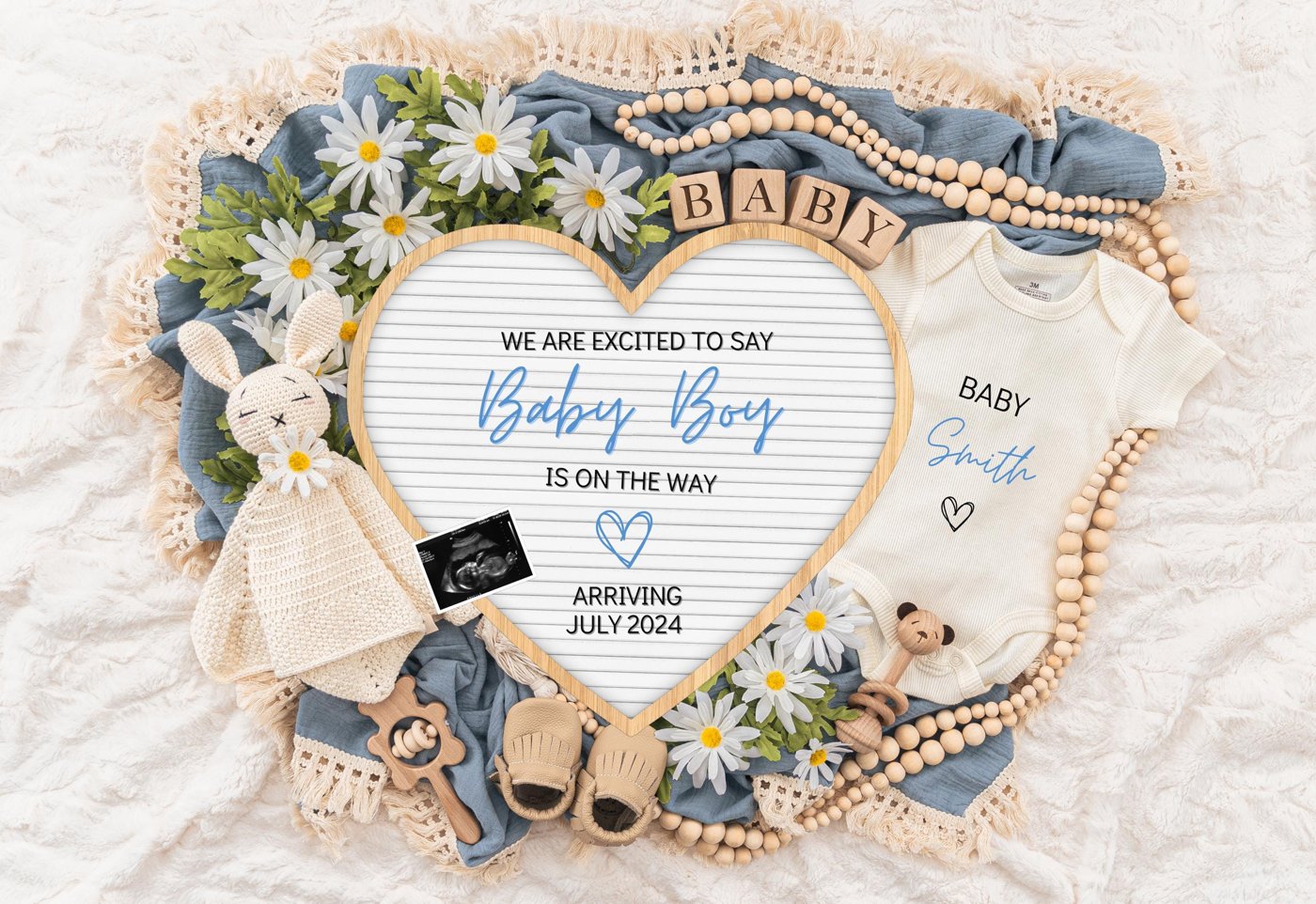Boy Pregnancy Announcement Digital Baby Announcement Boy Gender Reveal Social Media Reveal Editable Template Its a Boy L