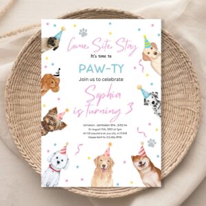 Editable Dog Birthday Party Invitation Puppy Birthday Invite Pink Girl Doggy Shelter Animal Pet Vet Download Printable T