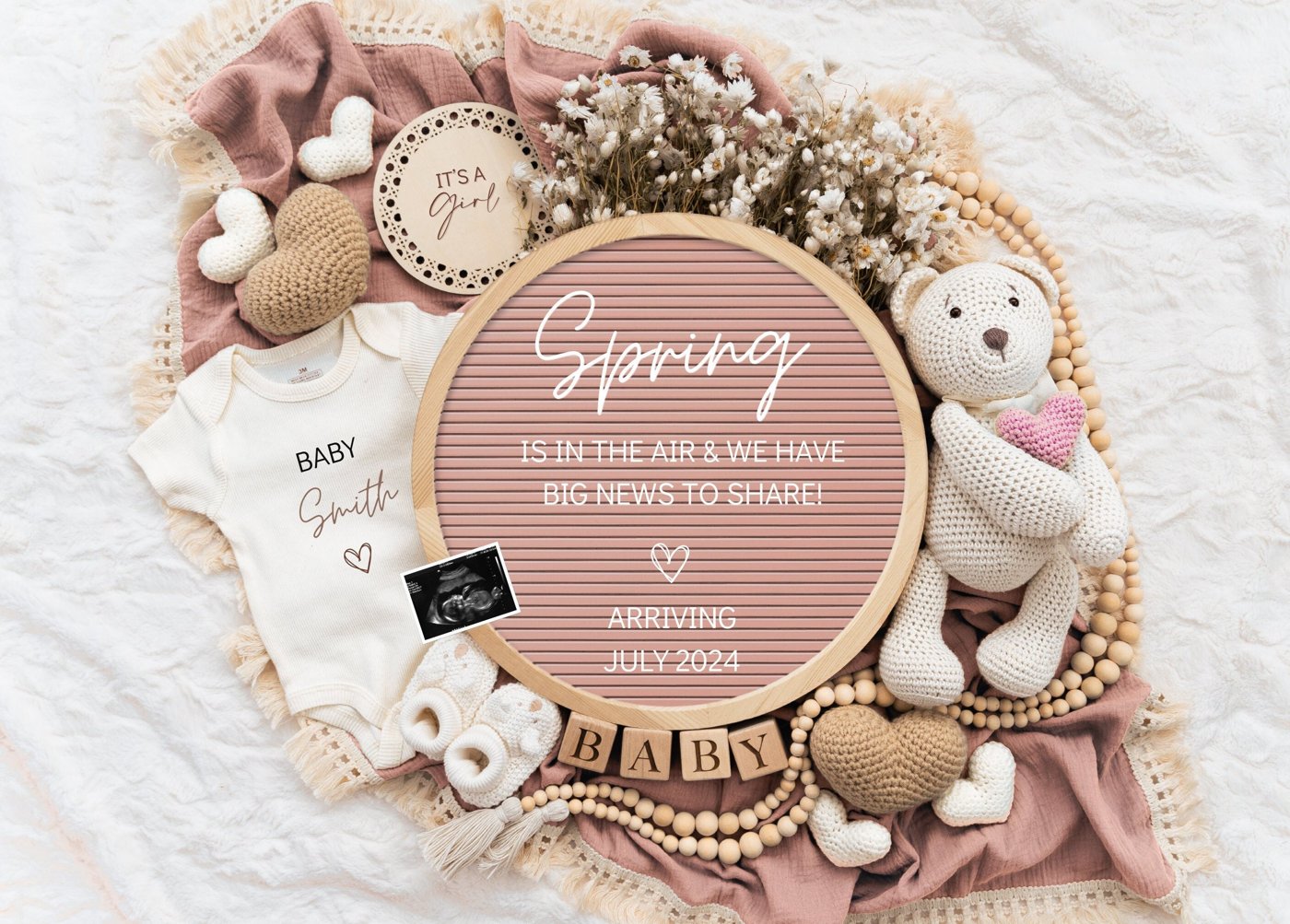 Spring is in The Air, Digital Pregnancy Announcement, Baby Announcement, Floral Gender Neutral Template, Social Media Re