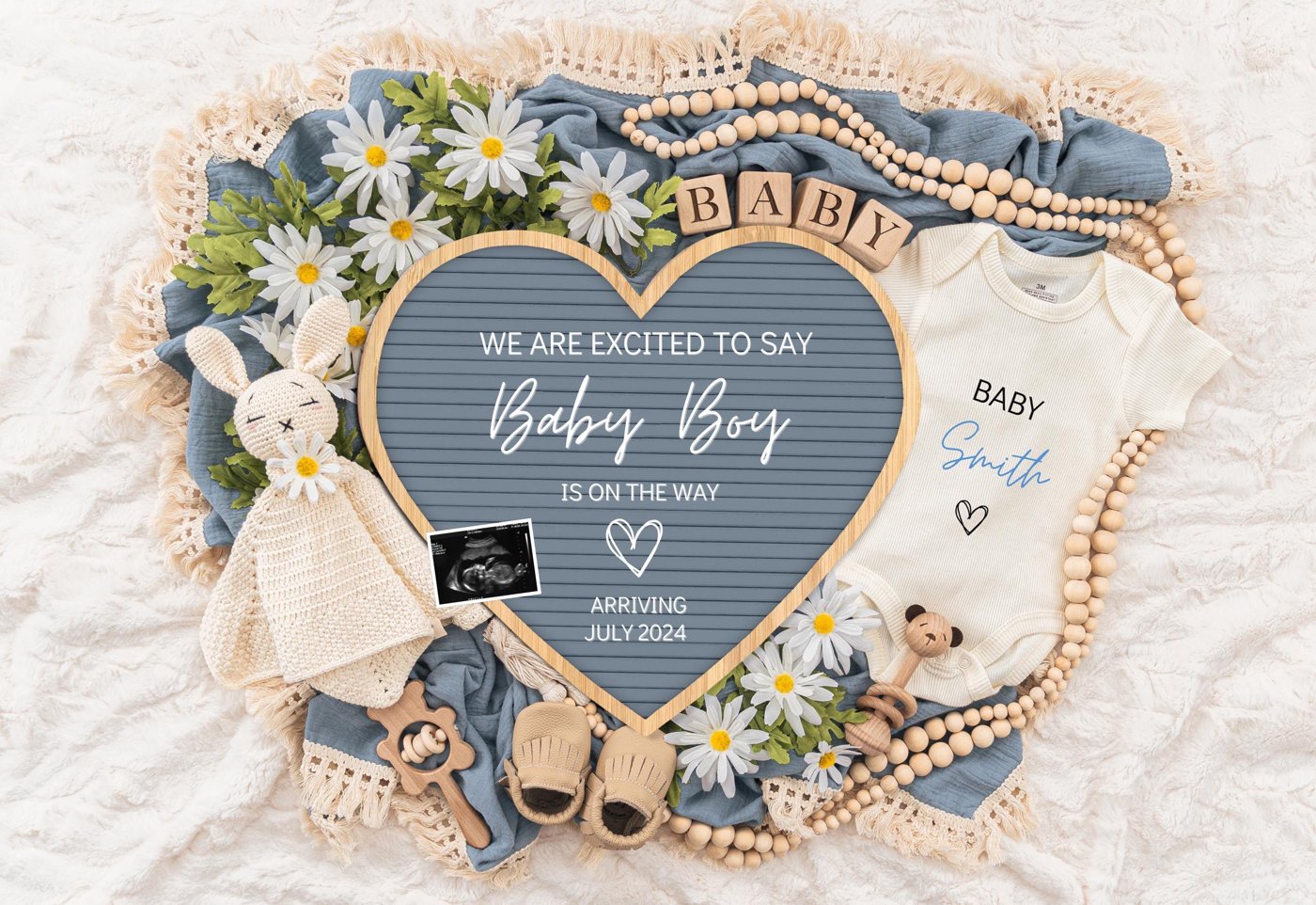 Boy Pregnancy Announcement Digital Baby Announcement Boy Gender Reveal Social Media Reveal Editable Template Its a Boy L