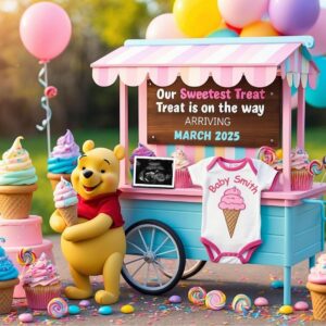 Ice Cream Theme Pregnancy Announcement Digital, Autumn Baby Announce, Neutral, Instant Editable Template, Social Media,