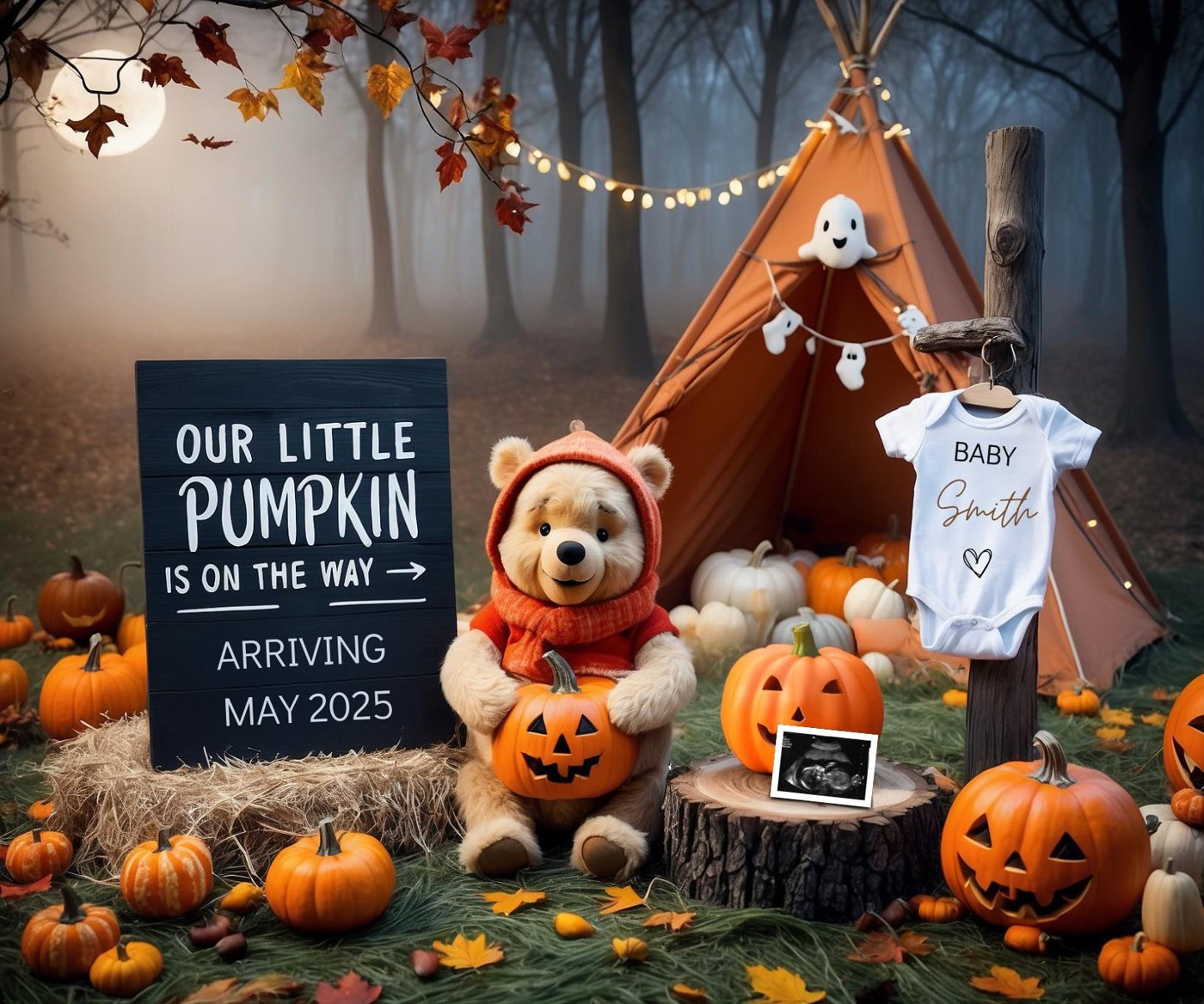 Fall Pregnancy Announcement Digital, Autumn Baby Announce, Neutral, Instant Editable Template, Social Media, Gender Neut
