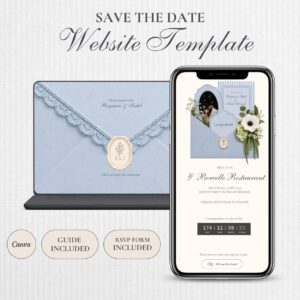 Save the Date Website Template | Dusty Blue Save the Date | Digital Wedding Invitation with RSVP | Instant Digital Downl