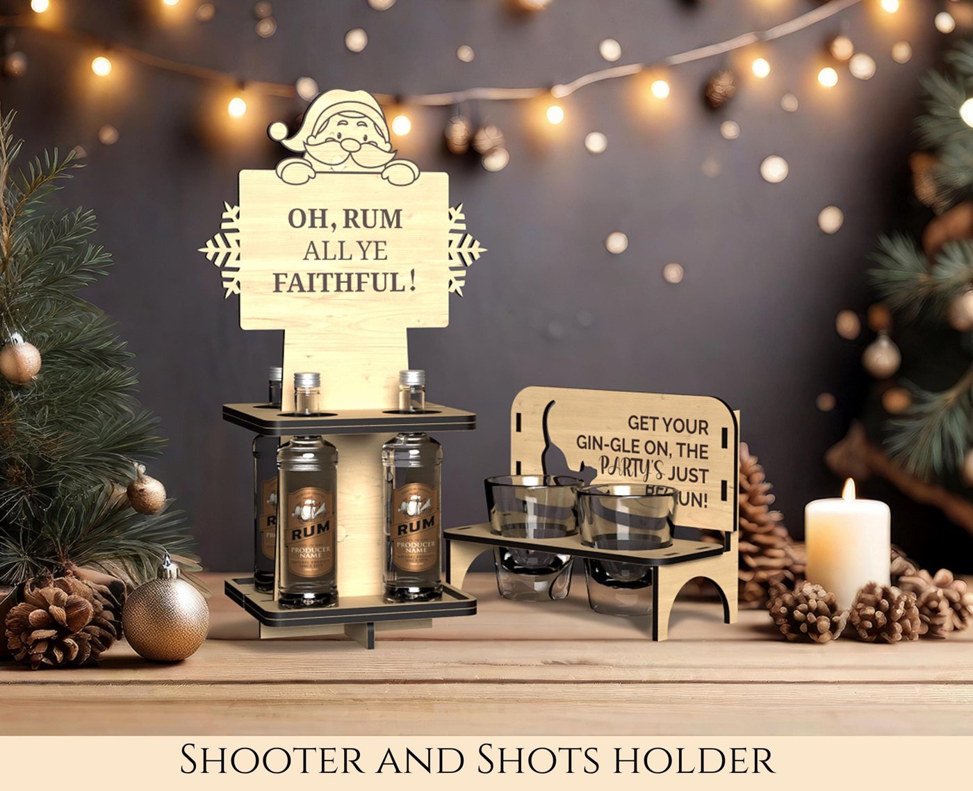 Shooter Liquor Bottle and shots holder, Oval Ornament Set SVG laser cut file , Christmas ornaments, Ornaments SVG, Best