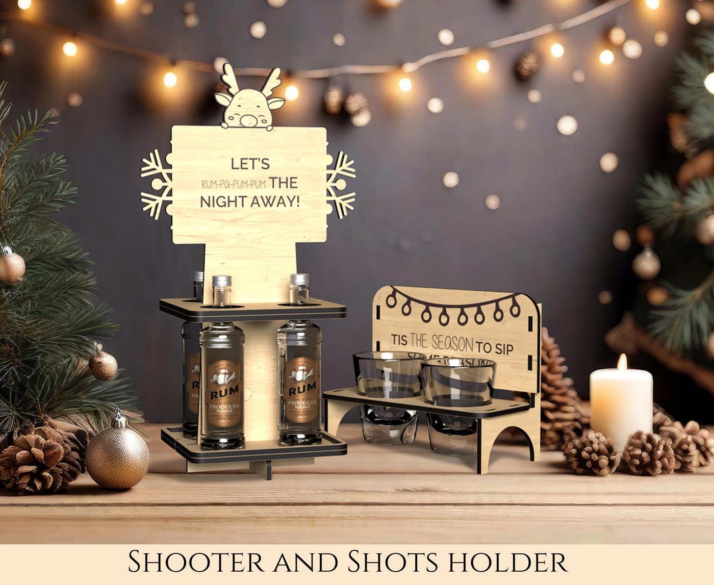 Shooter Liquor Bottle and shots holder, Oval Ornament Set SVG laser cut file , Christmas ornaments, Ornaments SVG, Best