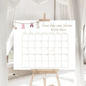 Girl Baby Shower Due Date Calendar, Guess Baby's Birth Date, Guess Baby Birthday Calendar, Boho Baby Shower ,Guess Baby'