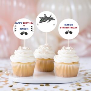 Editable Fighter Pilot Birthday Cake Topper , Fighter Jet Pilot Boy Military Jet Cupcake Topper cake decor 1192