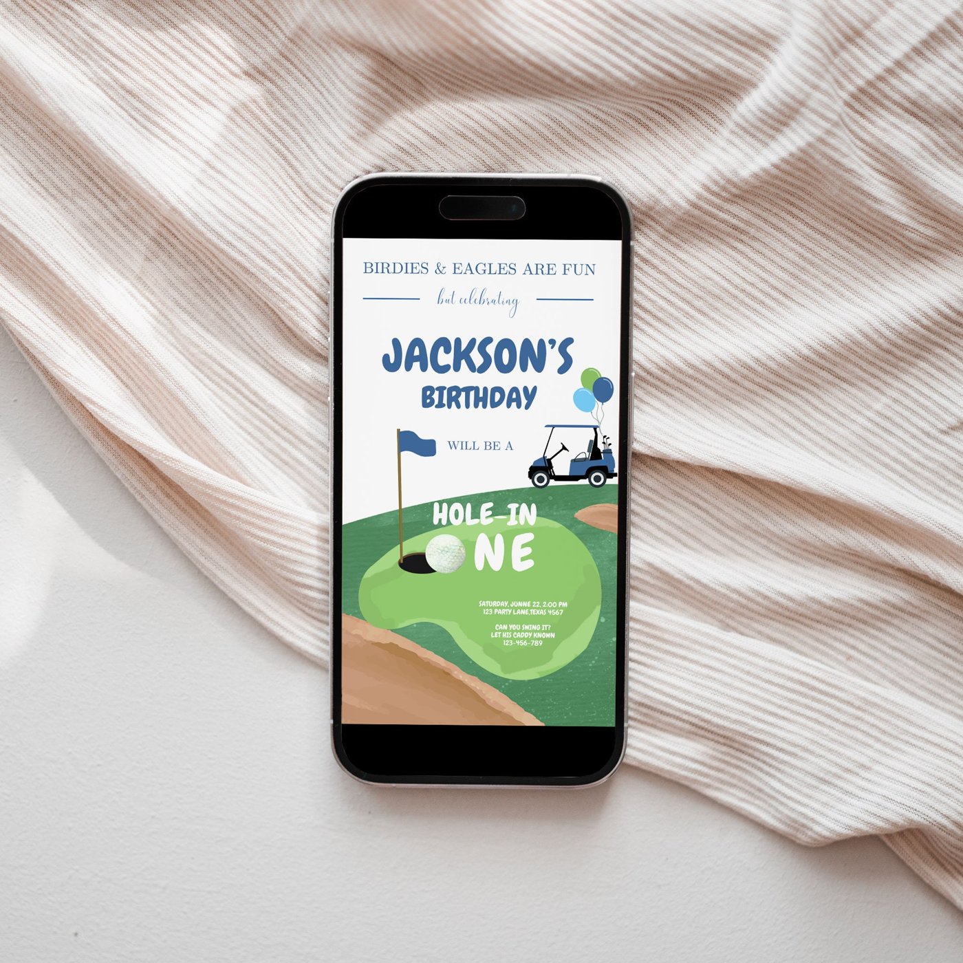 Editable Hole in One Birthday Evite Golf First Birthday Par-tee Golf Invite Boy Golf Download Electronic Phone Template