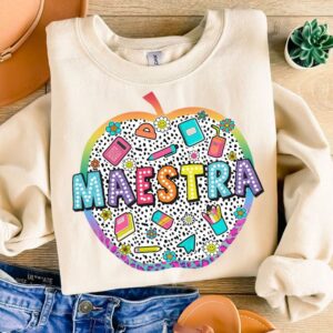 Retro Maestra Word Png, Teacher Life Png, Teacher Dalmatian dots, Maestra School Png, Teach Love Inspire, Spanish Teache