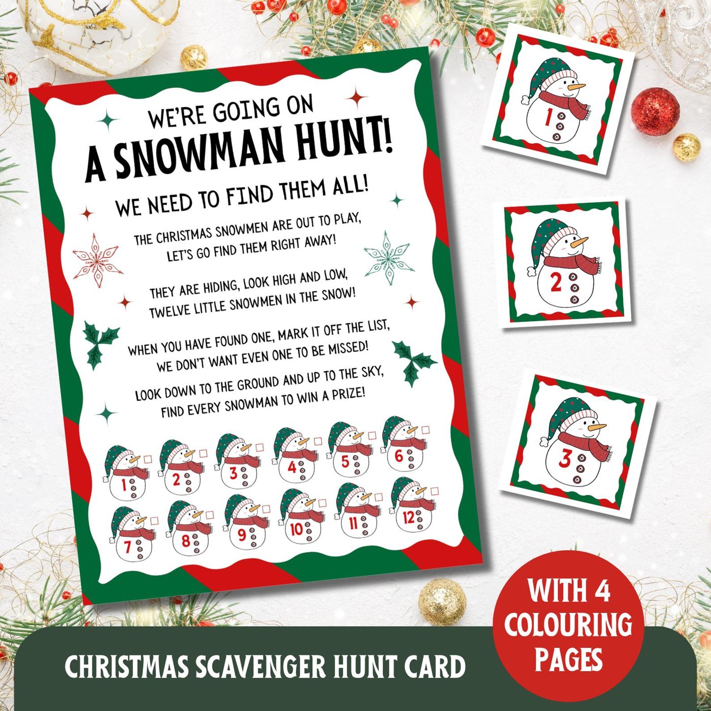 Christmas Scavenger Hunt Printable for Kids, Kids Christmas Game, Christmas Kid Activity, Christmas Snowman Hunt, Christ