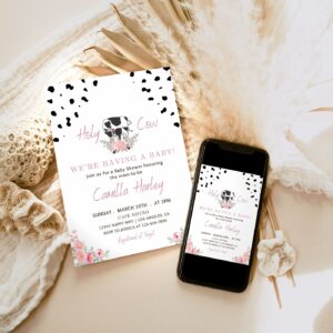 EDITABLE Highland Cow Baby Shower Invitation, Farm Baby Shower Invite, Holy Cow Country Electronic Invitation Phone Temp
