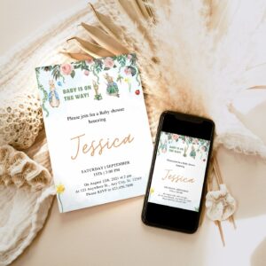 EDITABLE Peter Rabbit Baby Shower Invitation, Gender Neutral baby shower Electronic Invitation Phone Template 1228