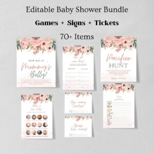 Blush Pink Floral Baby Shower Games bundle, Editable baby shower games, Floral baby shower games printable, Girl baby sh