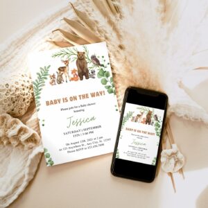 EDITABLE Woodland Animals Baby Shower Invitation, Forest Animals Baby Shower Electronic Invitation Phone Template 1215