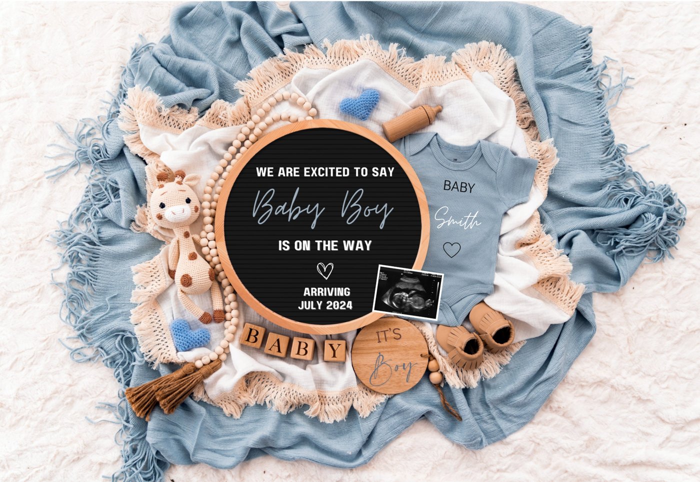 Boy Pregnancy Announcement Digital Baby Announcement Boy Gender Reveal Social Media Reveal Editable Template Its a Boy L