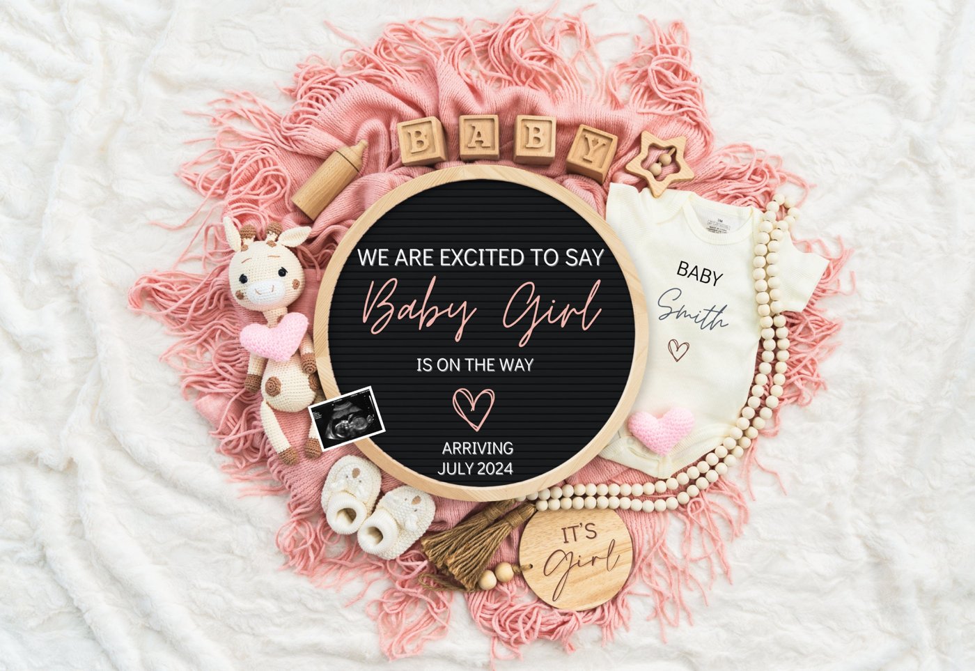 Girl Pregnancy Announcement Digital Baby Announcement Girl Gender Reveal Social Media Reveal Editable Template Its a Gir