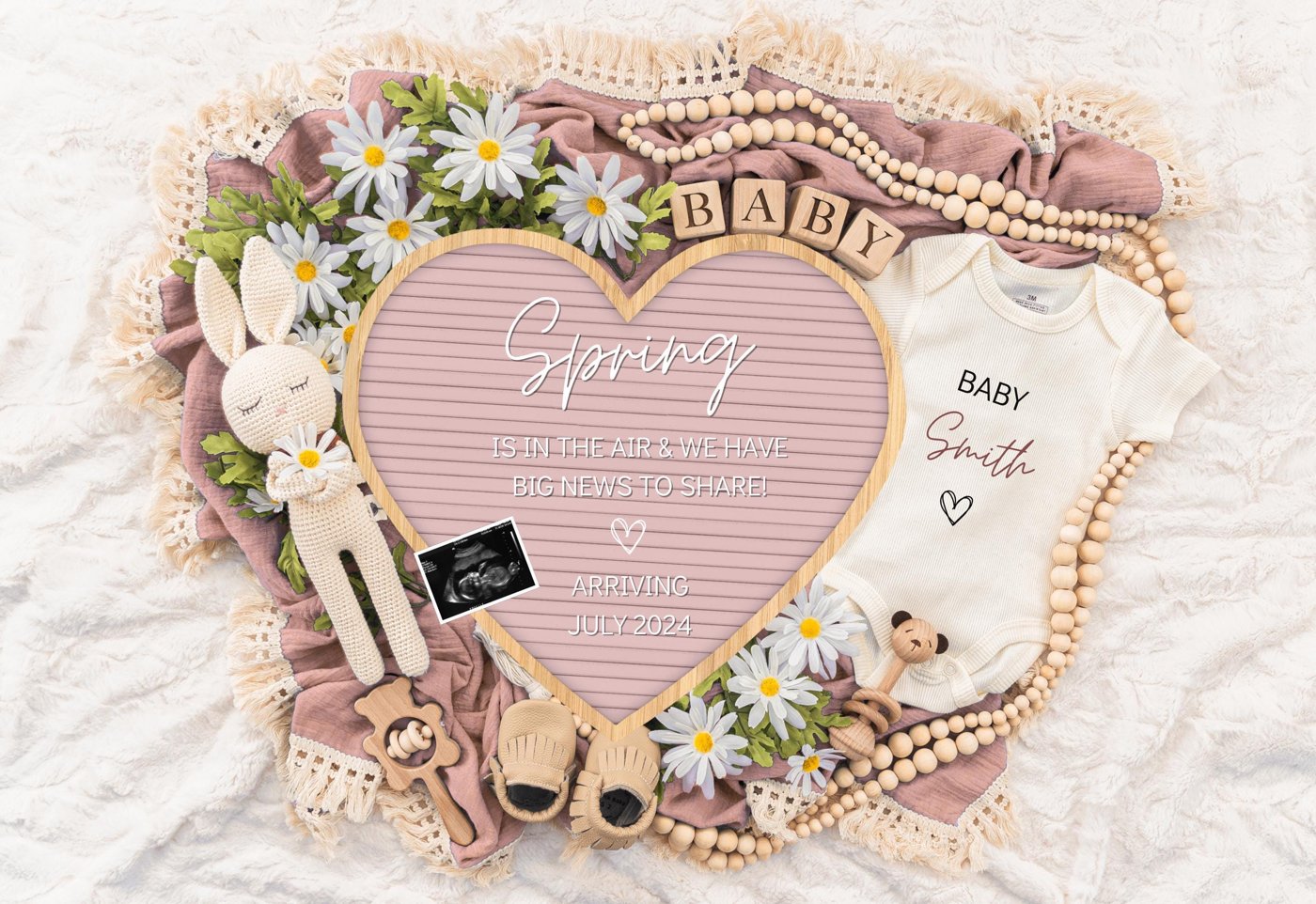 Spring is in The Air, Digital Pregnancy Announcement, Baby Announcement, Floral Gender Neutral Template, Social Media Re
